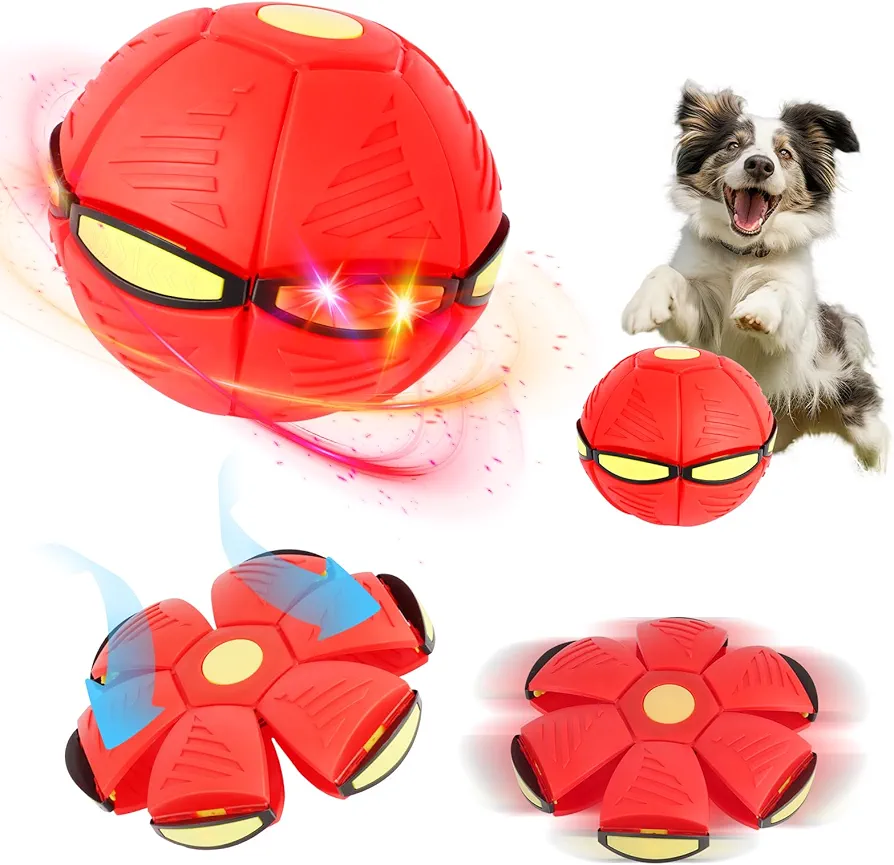 Mascotas Bola de Platillo Volador,Volador para Perros,Bola voladora para Perros, Pelota de Juguete para Perros,Juguetes Interactivos para Padres e Hijos(Rojo)