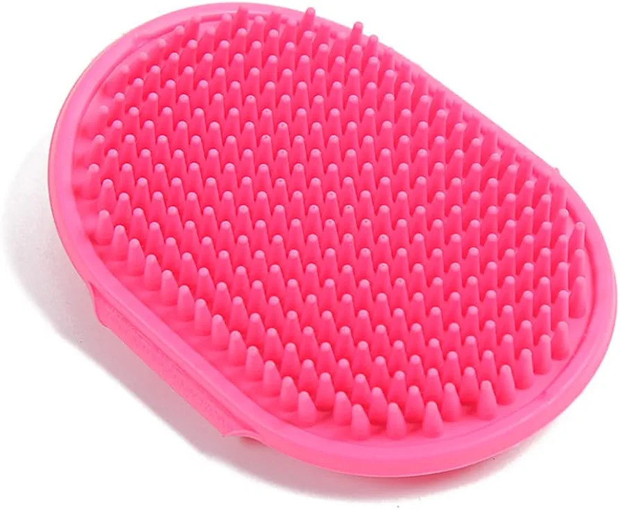 LJFEA Cepillo de baño para perros y gatos, peine de goma de silicona, cepillo de masaje para cachorros, cepillo de limpieza de pelo suave (rosa)