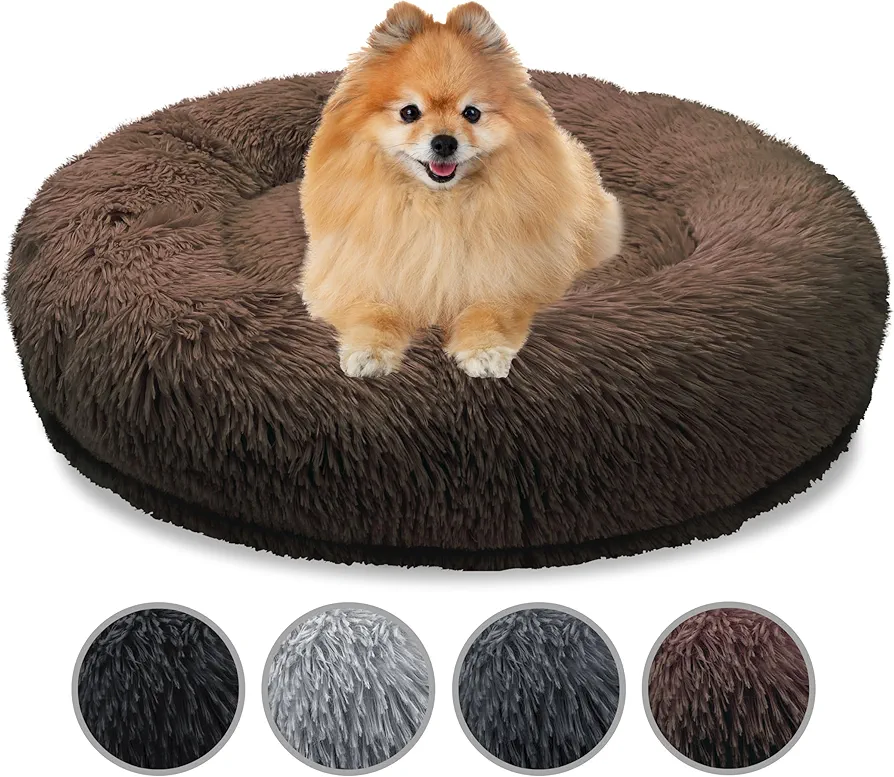 bluzelle Cama Perro Memory Foam para Perros Pequeños & Gatos, 60cm Cojin Ortopedico Redondo Colchon Perro Felpa Sofa Mascotas, Lavable Extraíble Antideslizante, Color:Coffee