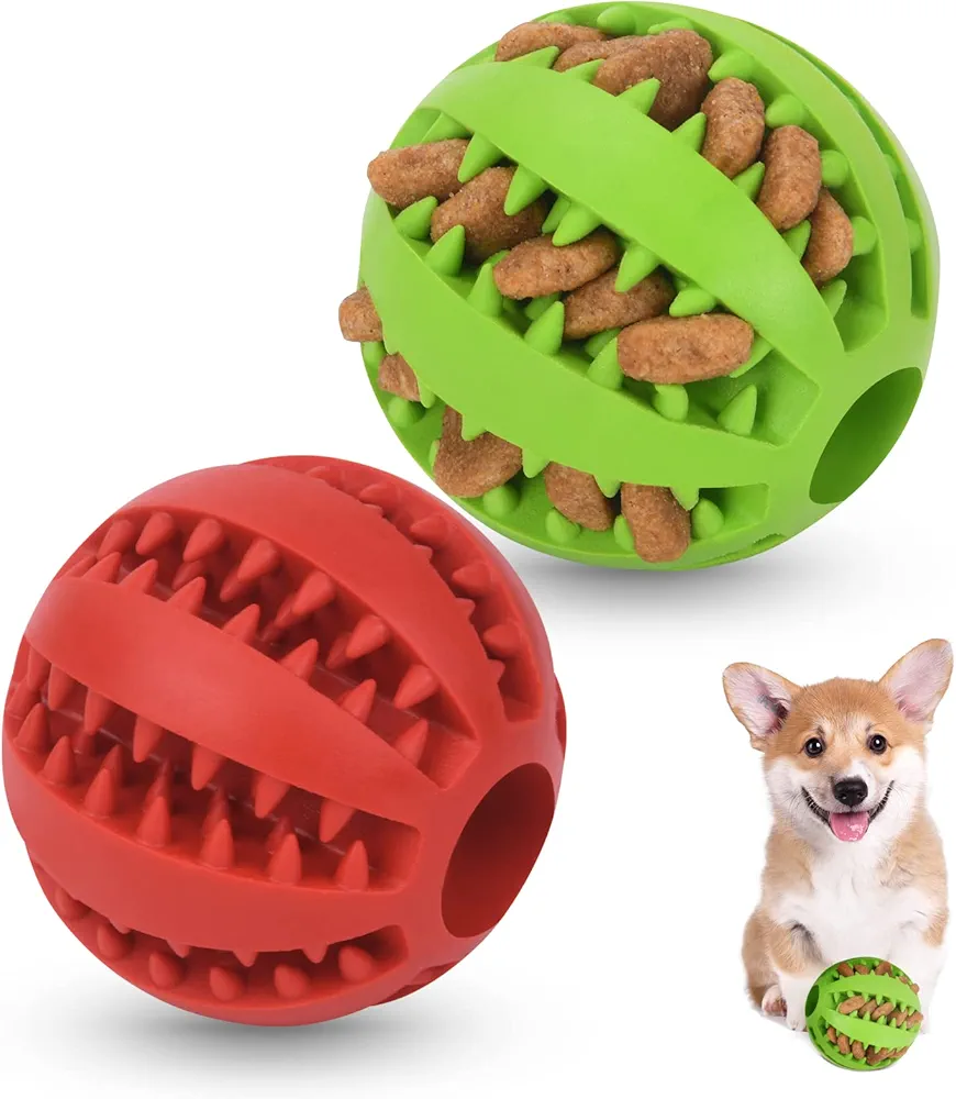 flintronic 2pcs Pelota de Caucho Natural, Duradera, para Comedero, para Limpieza de Dientes, Juguetes Interactivos para Perros(5 cm)