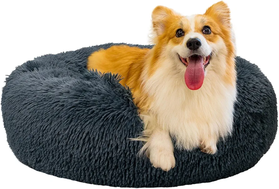 Baguuaray Cama para Perros 60cm Cama para Gatos, Redonda Cama Gatos Pequeño con Parte Inferior Antideslizante Cálido Felpa Cama Cojin Interior Invierno para Gatos y Perros Pequeños (Gris Oscuro)