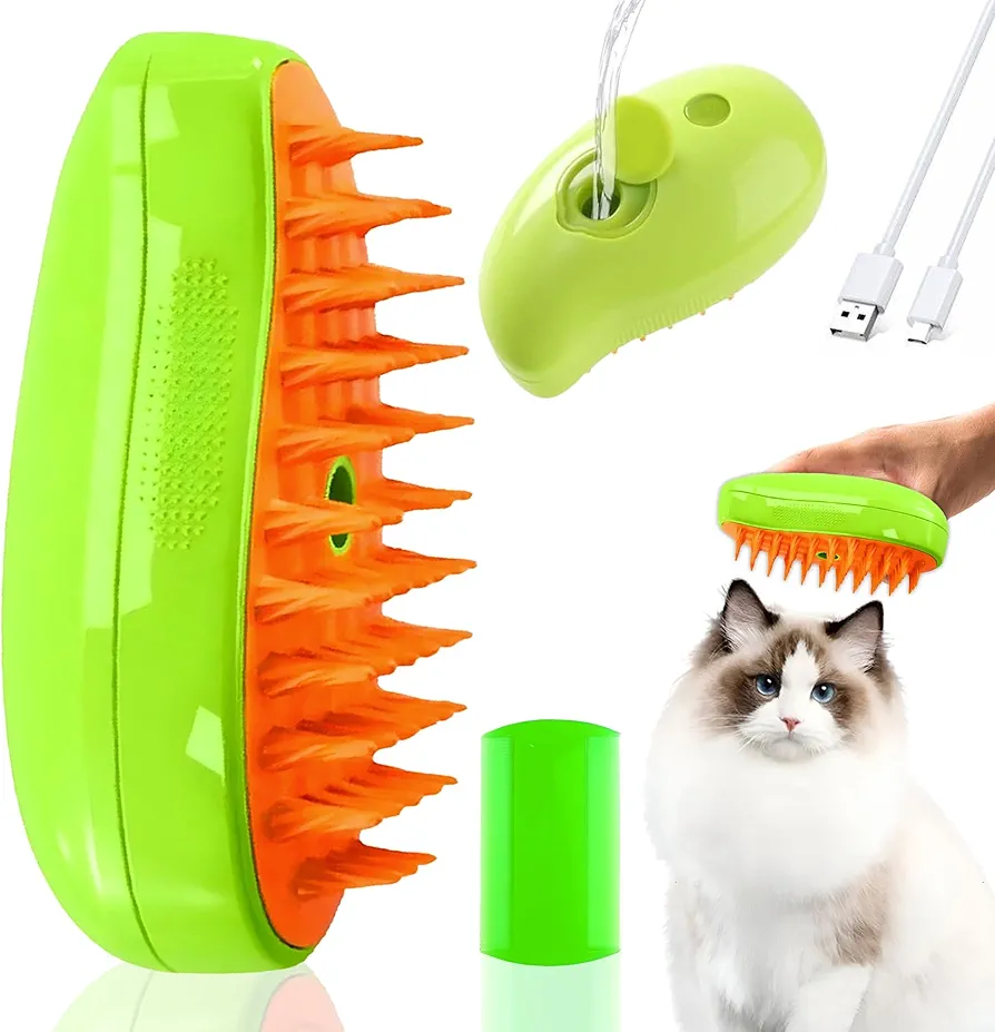 Cepillo Vapor Quita Pelos Gatos Perros Mascotas Peine Limpieza Desenredar Nudos Steamy Cat Brush 3 En 1