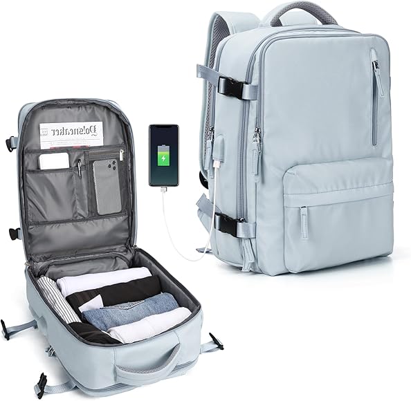 SZLX Mochila Viaje Cabina Avion 40x20x25 Mujer Ryanair Maleta para Cabina de avion Equipaje de Mano 45x36x20 Easyjet Mochila de Senderismo Mochila para Portatil Impermeable hombre con Cargador USB