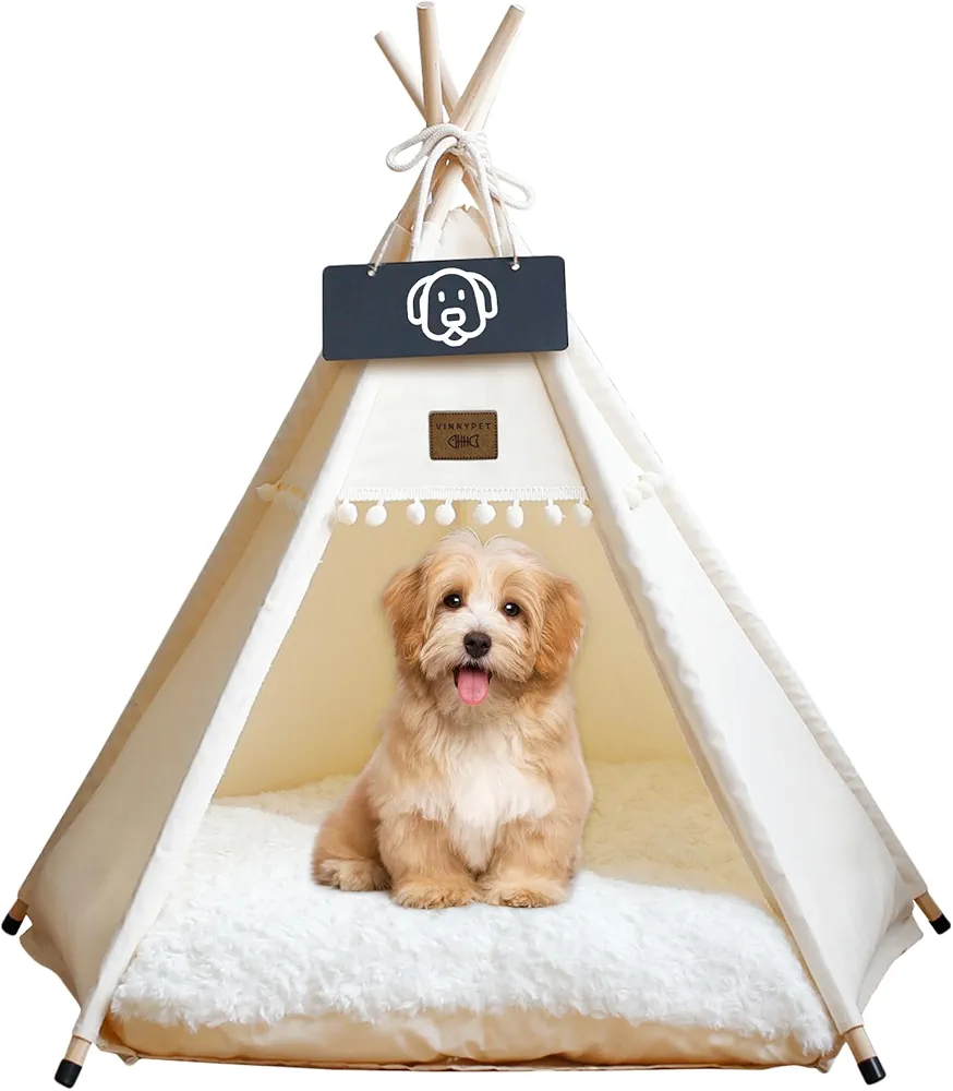 Vinnypet Tipi Tienda de campaña para gatos y perros con cojín de peluche, tienda de campaña para gatos, extraíble y lavable, 50 x 50 x 60 cm