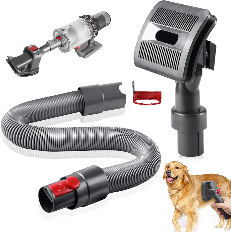 Cepillo Aspirador Mascotas, Peine Aspirador para Perros, Herramientas de Aseo De Mascotas, Cepillos Pelo de Perro y Gato para Dyson V15 V12 V11 V10 V8 V7, Con Manguera y Adaptador