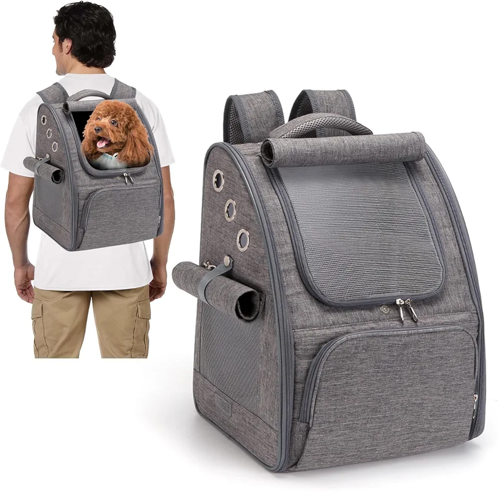 PETCUTE Transportin Gato Mochila Perro Pequeños Bolsa para Transportar Gatos Transpirable Viaje Mochila para Llevar Perros Gato Gris