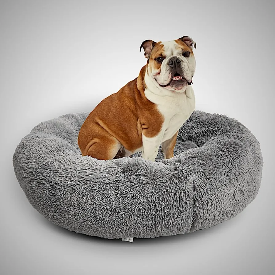 Pet Laud Cama calmante para Perros y Gatos, Cama de Lujo para medianos Perros, Material Reciclado, Refuerzo Alto, cojín cómodo, Parte Inferior Antideslizante, Lavable a máquina [medianos/Gris]