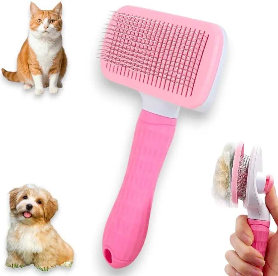 BLOCKBAT Cepillo para Perros y Gatos, Elimina el Pelo Muerto, Sistema Autolimpiante, Antiestático y Lavable, Respetuoso con la Piel, Cepillo Perro, Gatos accesorios, Perros Accesorios (Rosa)