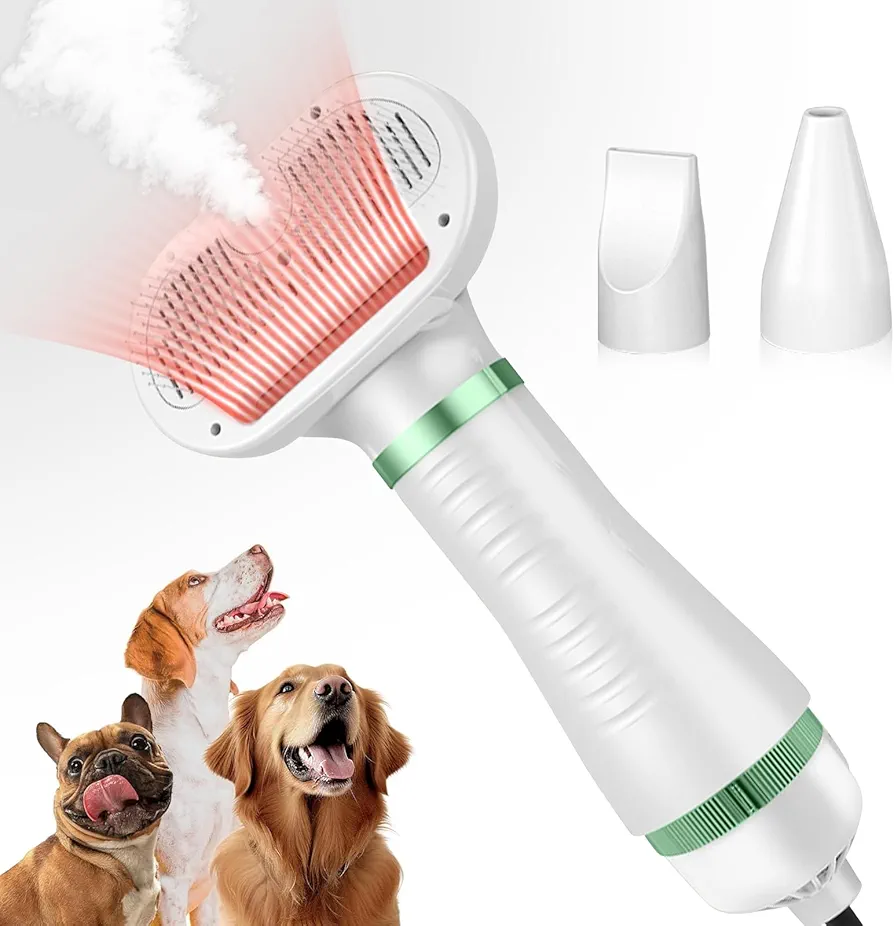 Secador de Pelo para Perro y Gato 3 en 1 con Cepillo Autolimpiante |Cepillo De Vapor Para Gatos y Perro| Temperatura Ajustable | Secador Mascotas Profesional Perros y Gatos Pequeños