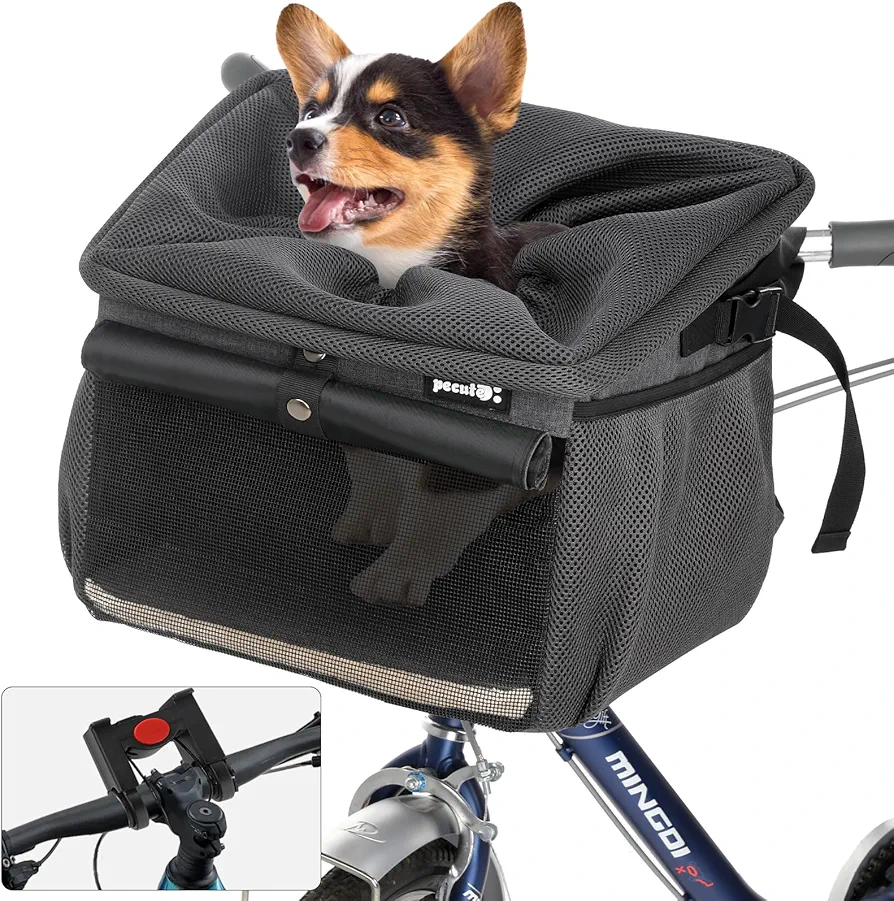 Pecute Transportin Perro Mochila Gato Cesta para Bicicleta 4 en 1 Plegable Lavable Bolsa de Transporte para Mascotas Asiento del Coche de Seguridad para Mascotas