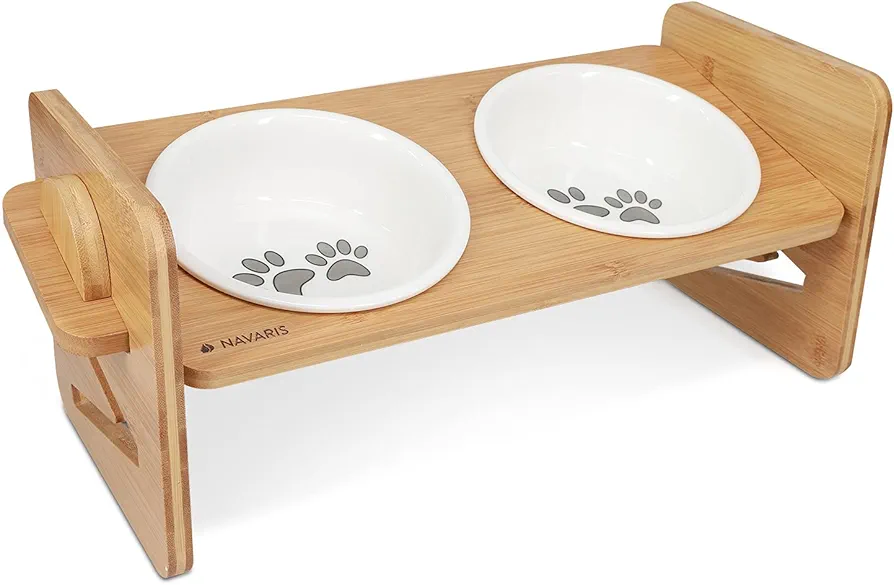 Navaris Comedero Ajustable para Mascota - Bebedero Regulable para Perro Gato - Set de 2X Cuenco Elevado con Soporte - Doble tazón para Agua alimento