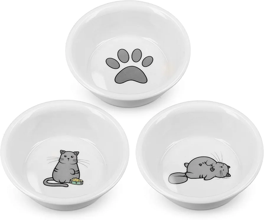 Navaris Comederos para Gatos - Set de 3X Cuenco de cerámica para Mascotas Gatos - Juego de comedero y Bebedero Triple para Comida y Agua a Gato Perro