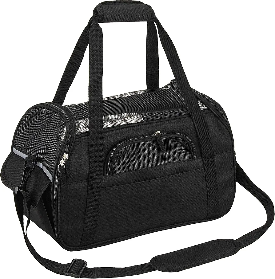 Kaka mall Transportín Perro Gato Transpirable Plegable Pet Carrier Impermeable Bolso de Hombro Acolchado Suave Viaje Avion Tren o Auto por Pequeños Mascota (Negro, L)