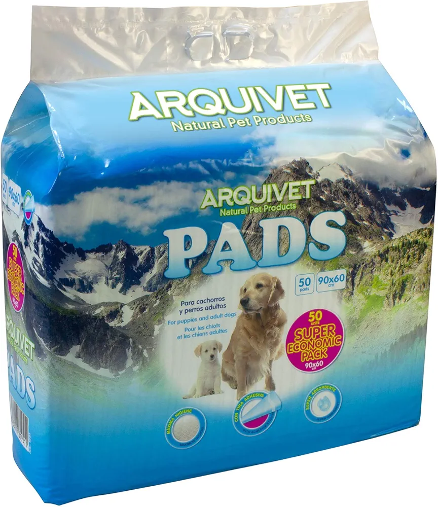 Arquivet Pads Super Economic Pack - higiene Perros - 50 Empapadores, Blanco, 90 x 60 cm