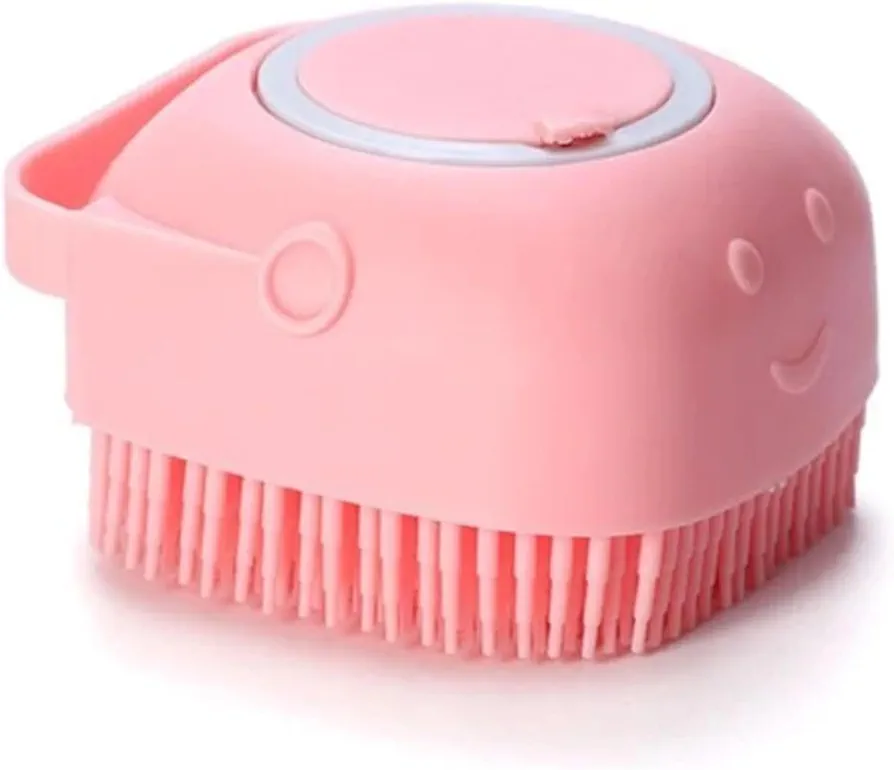 Cepillo de baño para perros y gatos, cepillo de silicona para perros, cepillo de masaje para cachorros, cepillo de champú para mascotas, dispensador de champú (pink)