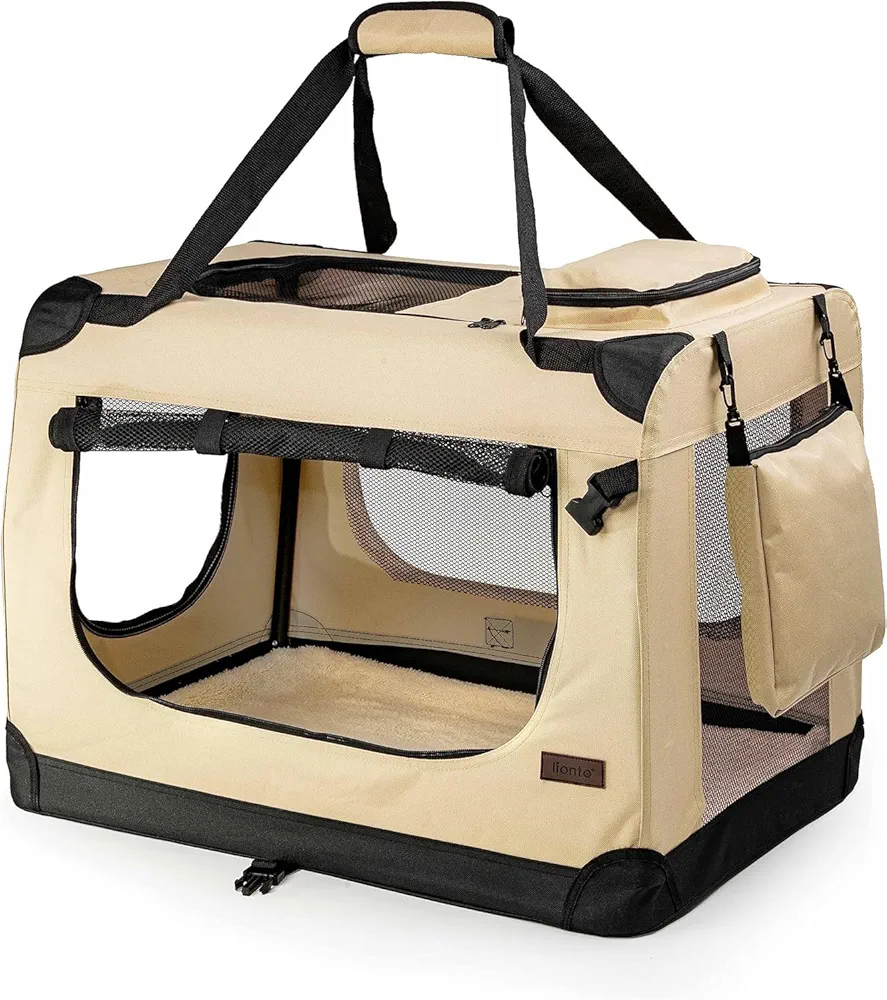 lionto Transportín para Perros Bolsa transportín para Perros Transportín Plegable Autobox Bolsa para Animales pequeños, (XXL) 90x61x65 cm Beige