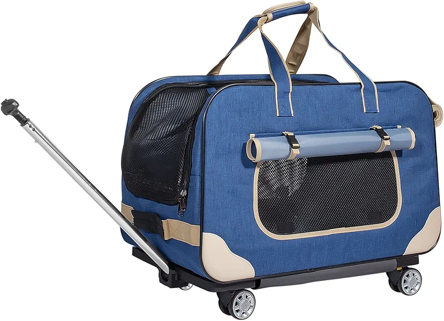 PETEMOO Transportín Plegable para Mascotas con Ruedas extraíbles Bolsa de Transporte para Gatos Perros, Conejos, Gatitos, Cachorros, Viajes, Senderismo, Camping