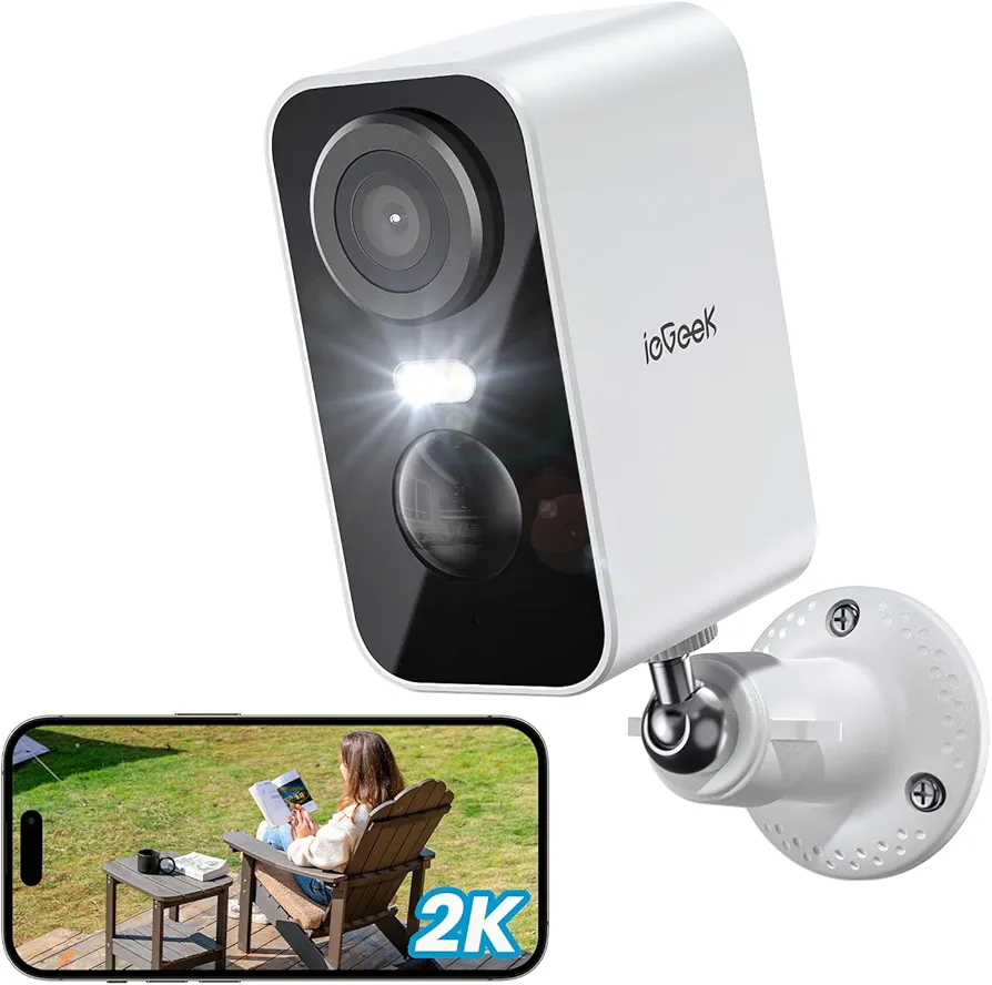 ieGeek 2K Camara Vigilancia WiFi Exterior/Interior sin Cables, Cámara de Vigilancia Exterior con Batería Recargable, 10M Visión Nocturna Colorida, Detección de Movimiento PIR, Audio de 2 Vias