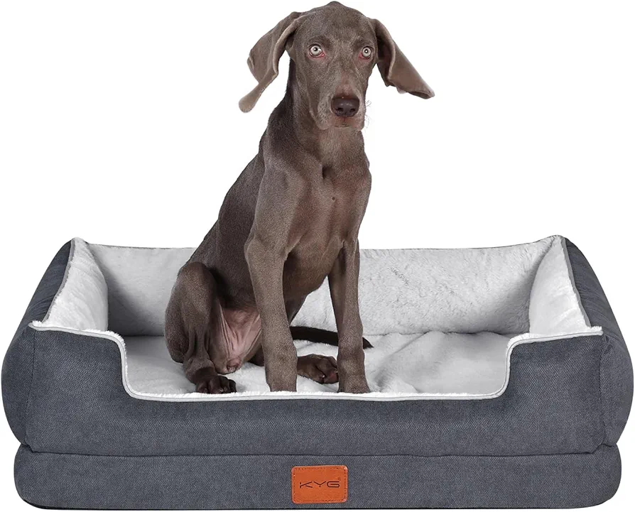 KYG Cama Perros Medianos con Forro Impermeable y Espuma de Soporte ortopédico, Forrada con Piel de Imitación Ultra Lujosa Sofá Perro Ortopédica Desenfundable y Lavable,Gris, 80 * 60 * 18cm