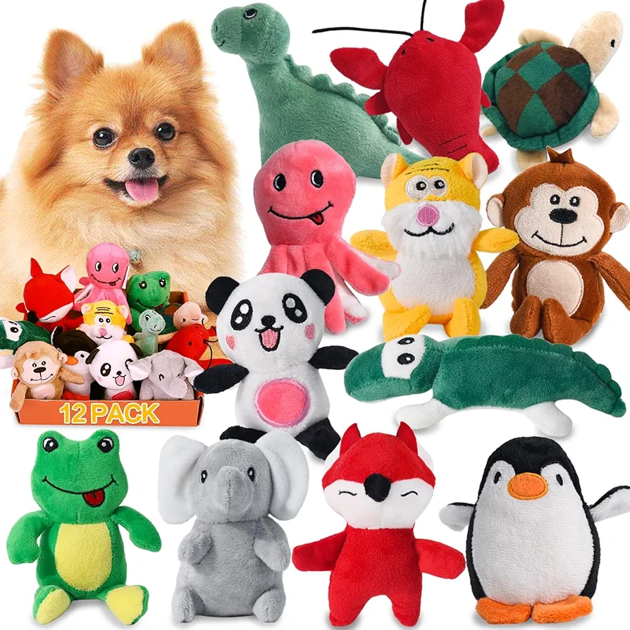 LEGEND SANDY Juguetes chirriantes para cachorros pequeños y medianos, juguetes de peluche para perros a granel con 12 juguetes de peluche para mascotas, lindo paquete de juguetes seguros para masticar