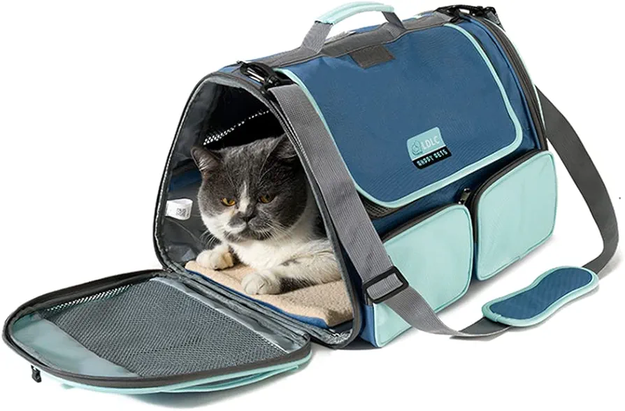 Transportín Porta Mascota Gato Perro 10kg, Bolsa de Hombor Transporte Grande con 3 Entradas, Aprobada Aerolínea para Viaje, Bolsa de Mano Transportador Plegable Transpirable Impermeable