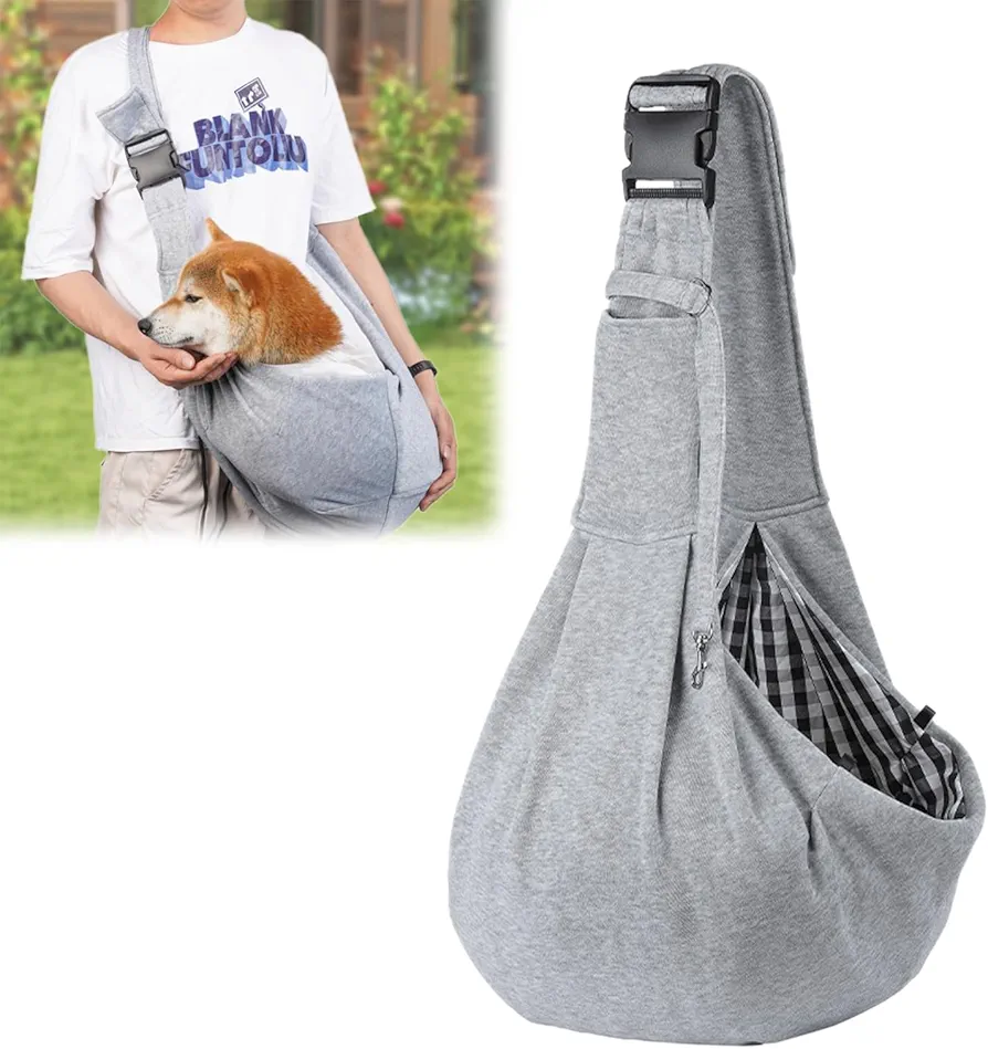 ACTOYS Bolsa de Viaje para Mascotas, Reversible Bolsa de Transporte para Perro, Transportador de Mascotas Sin Manos, Bandolera para Perro de hasta 7 KG para Viajes al Aire Libre (Gris)