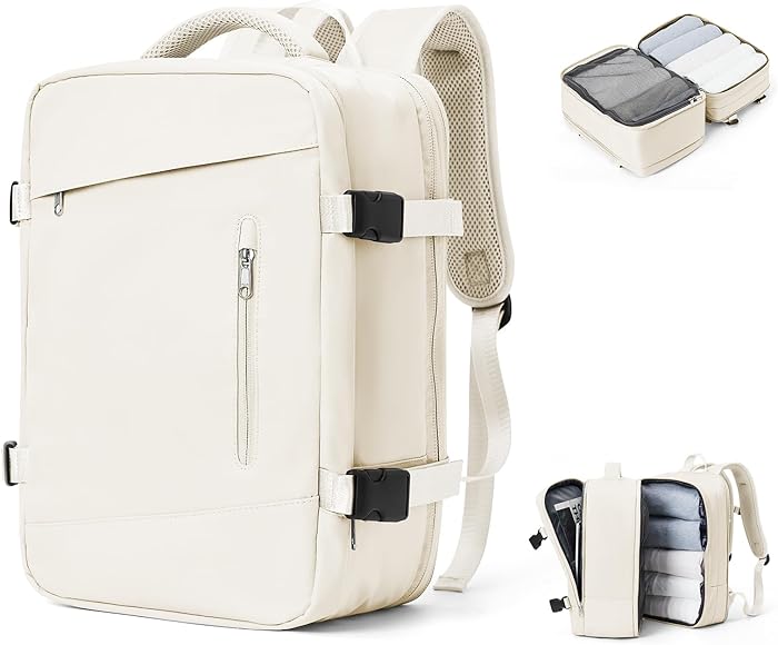 SZLX Mochila Viaje Cabina Avion 40x20x25 Mujer Ryanair Maleta de Cabina Pequeña Mochila Bolsa de Viaje Equipaje de Mano Easyjet Cabin Bag Mochila Portatil 14 Pulgadas Impermeable Hombre Beige