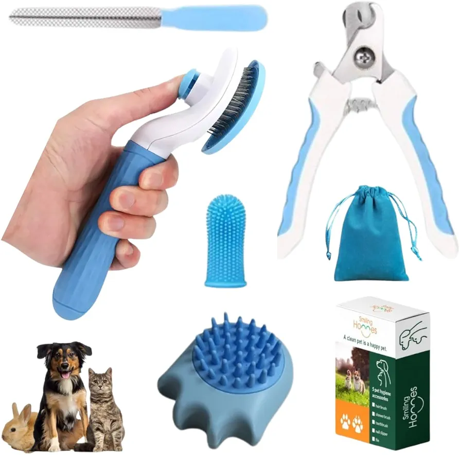 Accesorios Perro y Gato - Cepillo + Cortauñas y Lima + Cepillo Dosificador + Cepillo Dientes - Quita Pelos Mascota - Cepillo para Perros - Cepillo Dientes Perro - Cortauñas Gato - Lima Perros