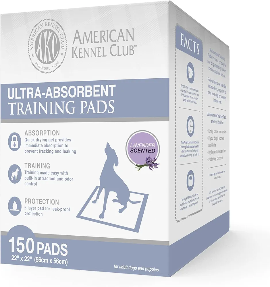 American Kennel Club Almohadillas de Entrenamiento perfumadas Ultra absorbentes con Control de olores para Perros, Gel de Secado rápido a Prueba de Fugas, Almohadillas para Cachorros, 22 x 22