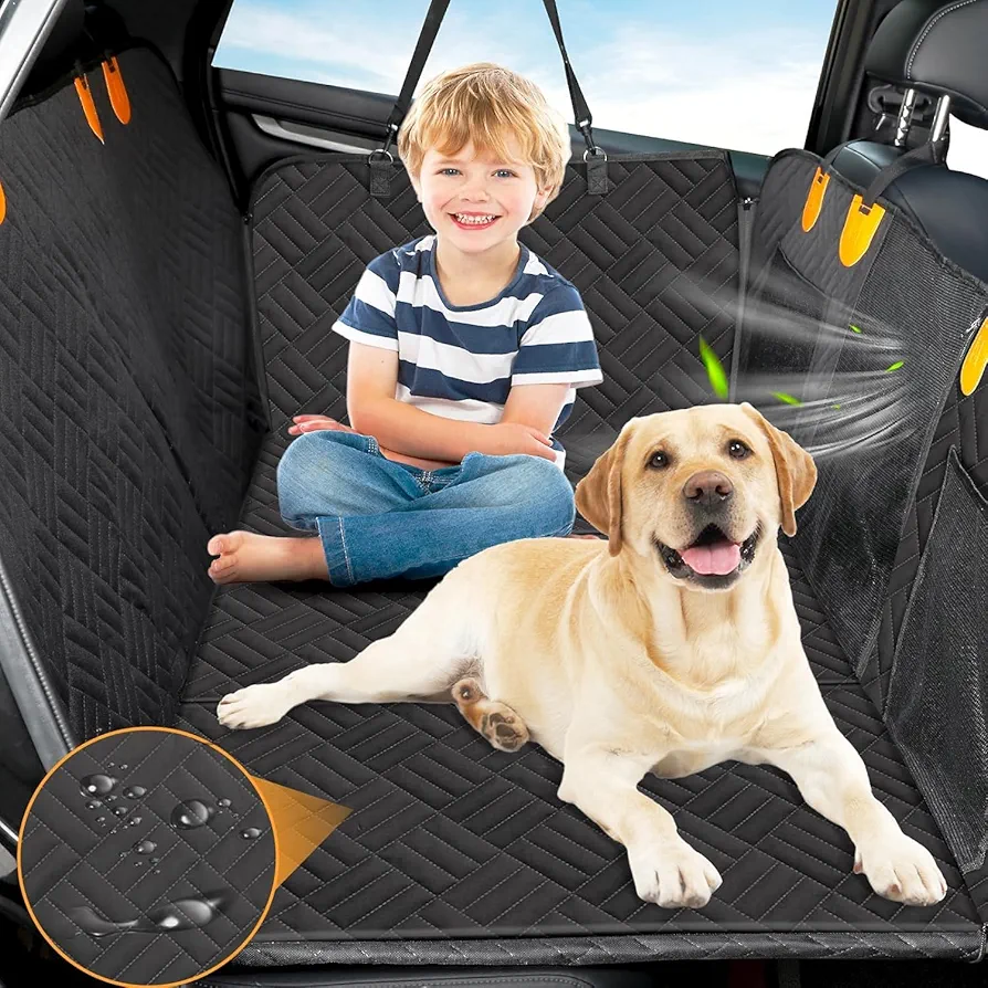 LOOWARTS Protector Coche Perros Asiento Trasero, Extensión del Asiento Trasero Funda Coche Perro con Parte Inferior Dura, Impermeable Antideslizante, Perro Coche para SUV, Camión, Transportar y Viaje