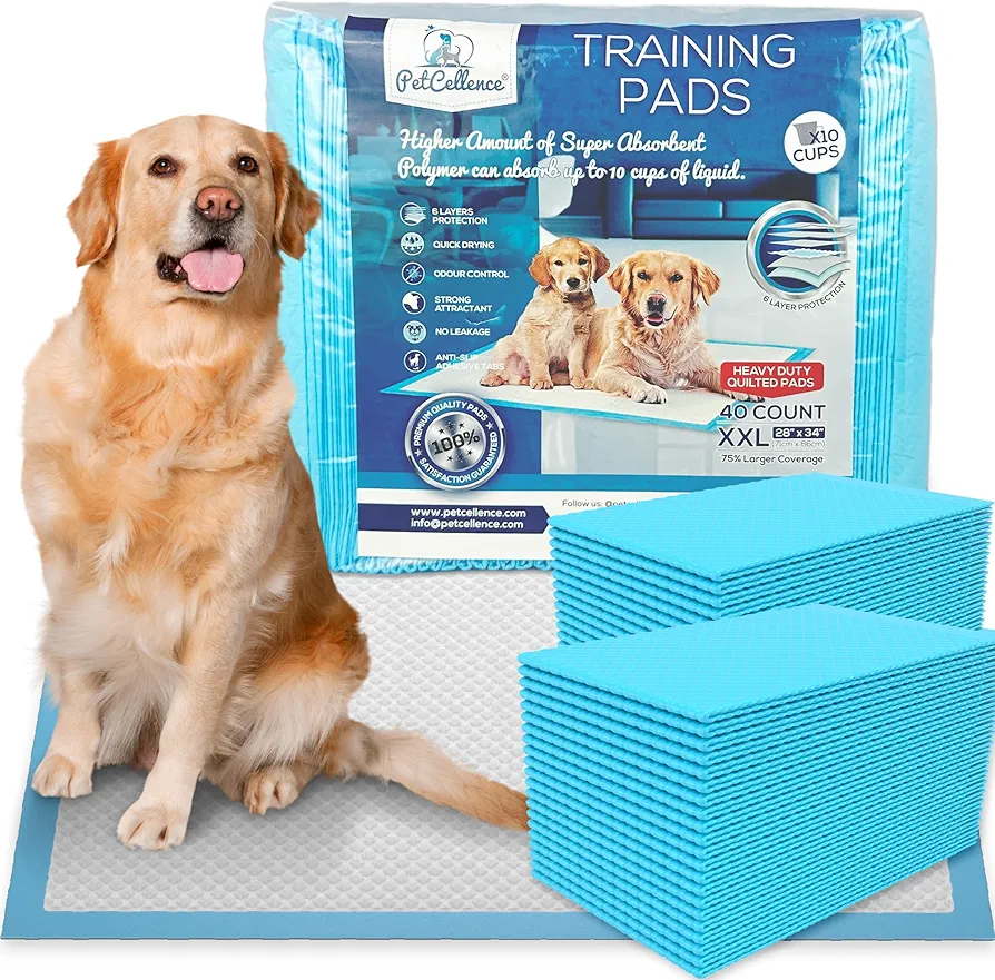 PetCellence Almohadillas para cachorros XL – Extra grandes, superabsorbentes, a prueba de fugas, almohadillas de entrenamiento para perros – impermeables, antideslizantes con cintas adhesivas,