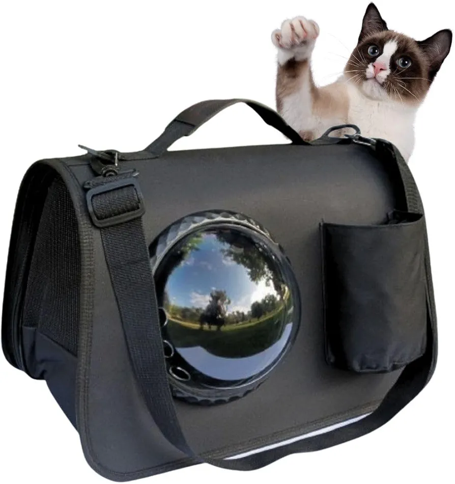 Transportín para Gatos, Bolsa de Transporte Plegable para Mascotas pequeñas, Bolsa de Viaje con Correa de Hombro Ajustable (Negro)