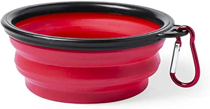 Bowl Plegable para Perros y Gatos - Comedero para Mascotas - Recipiente Portátil para Viajes - Cuenco de Agua Portable con Gancho de Metal Fácil de Llevar - Comedero y Bebedero (Rojo)