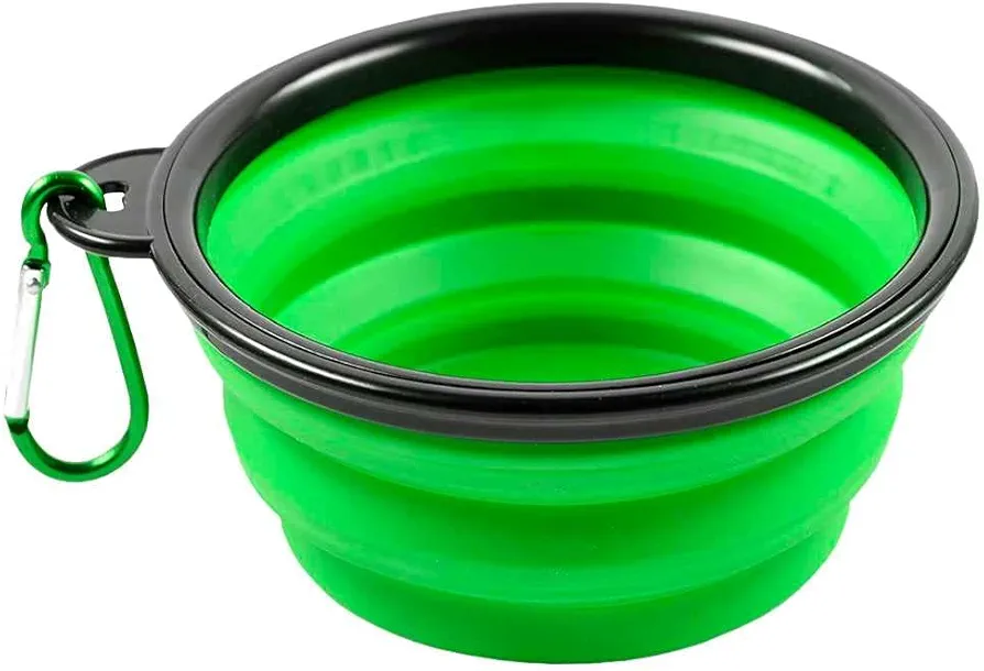 OcioDual Bebedero Plegable Perro, Vaso Plegable de 350ml, Verde, Bebedero Gatos, Comedero, Bebedero Perro Portátil, Perros Accesorios, Plato con Mosquetón para Excursiones o Viajes