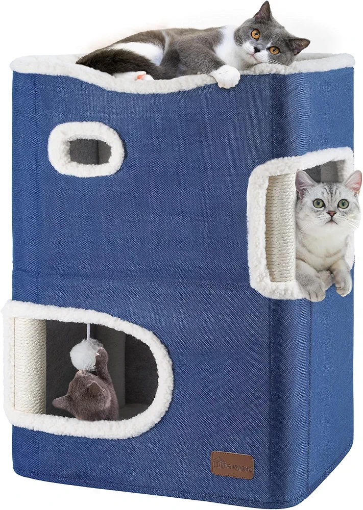 YITAHOME Cueva para Gatos, Camas para Gatos de Interior, casa Multifuncional para Gatos con Poste rascador y Bola, Cama para Gatos, árbol básico para Gatos, Bonita Torre para Gatos, Muebles para