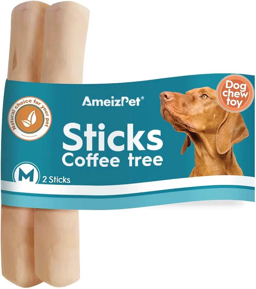 AmeizPet Palo De Madera Café Hueso para Perros, Palos De Cafe para Perros De Larga Duración, Natural Juguete Madera para Perro - Hueso De Madera 2 Piezas, M Tamaño