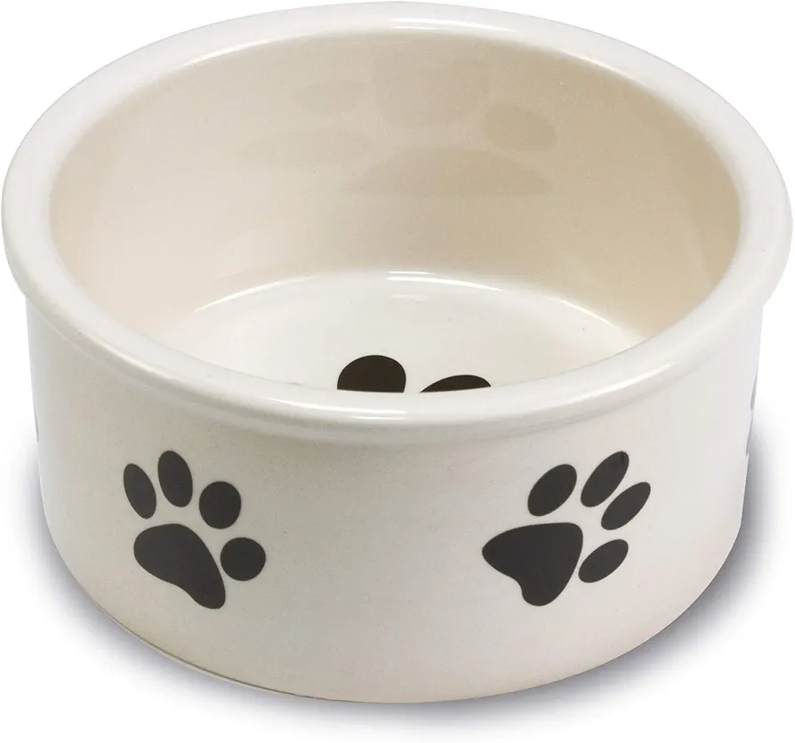 Arquivet Comedero, Bebedero de cerámica para Perro o Gato Estilo Huellas - Recipiente Comida para Mascotas - Plato alimentador de cerámico para Perros y Gatos - Cuenco para Perros y Gatos - 12 cm